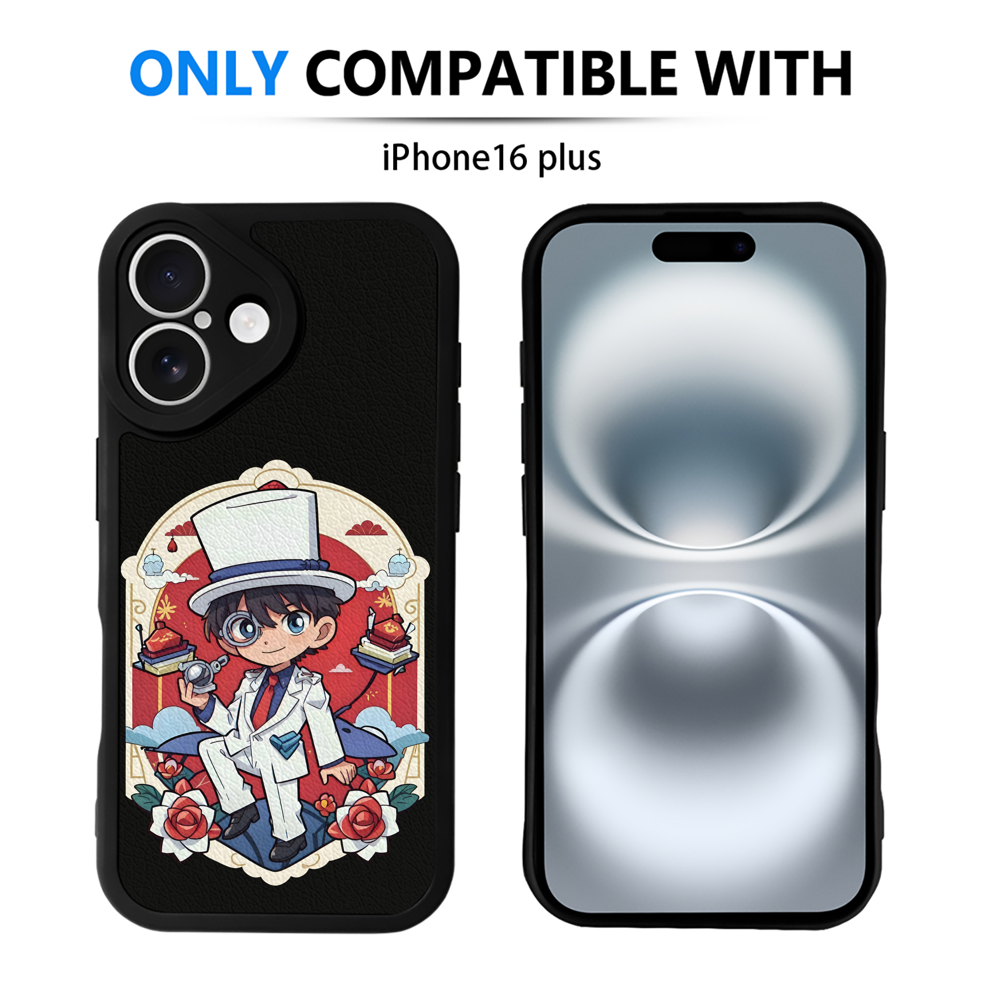 （画像用） 名探偵コナン くろば かいと Detective Conan Kuroba Kaito 【iPhone 16シリーズ対応】シリコンスマホケース（レザー調） 材質：シリコン